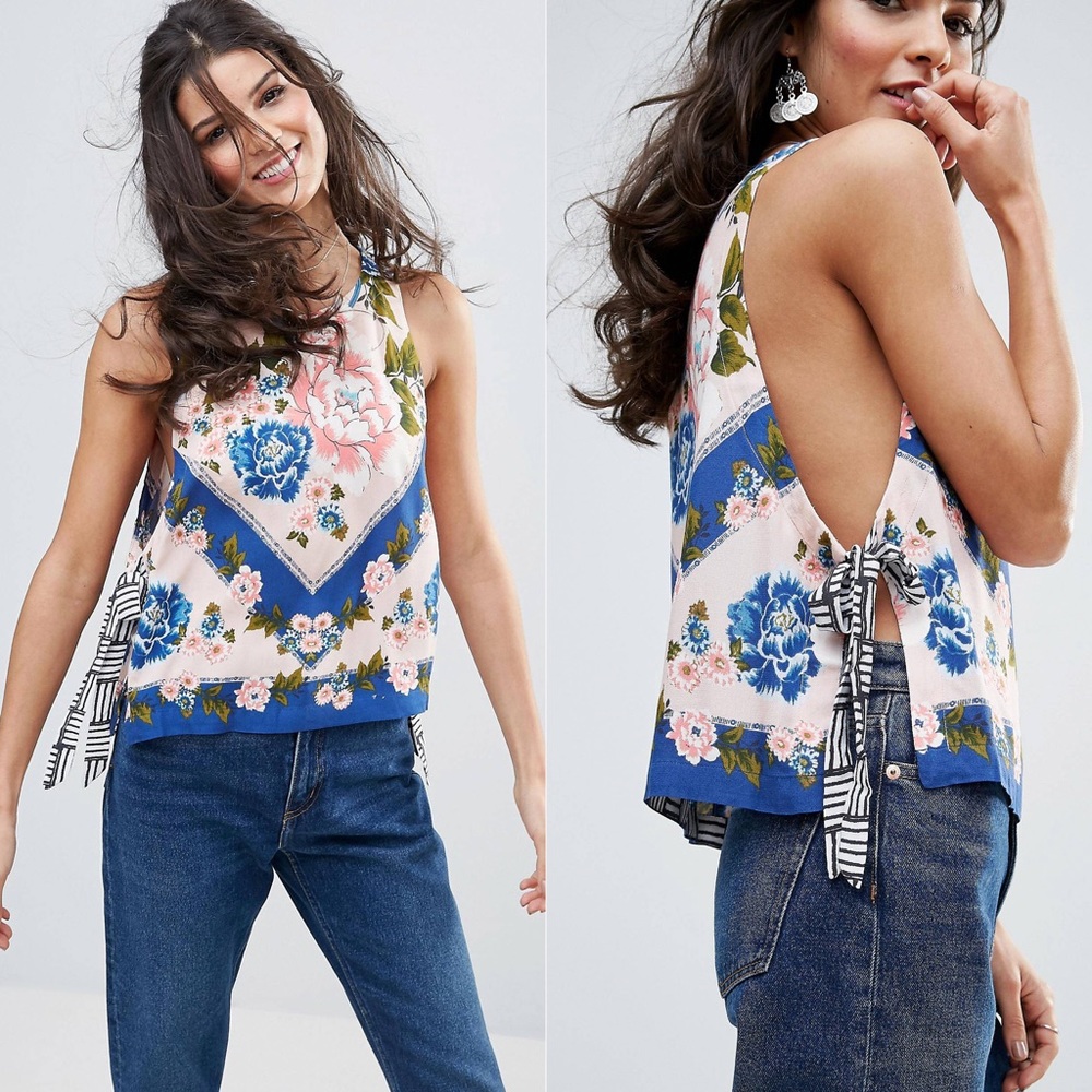 FREE PEOPLE Floral Pink Tank Top